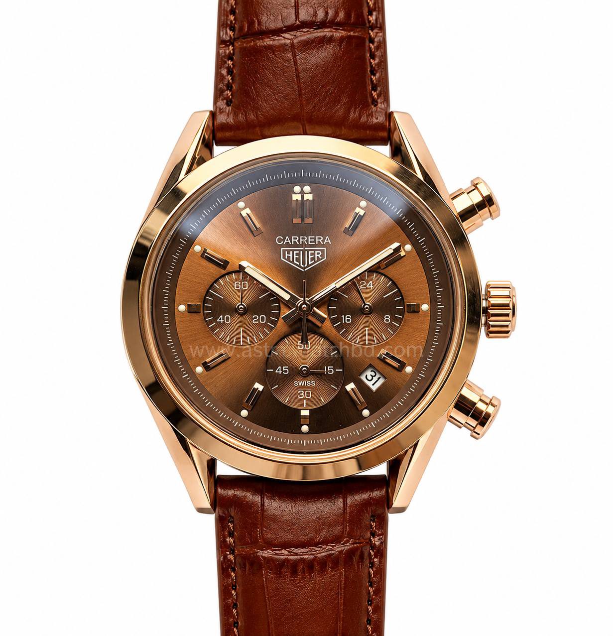 CARRERA HEUER CHRONO ROSE GOLD MAROON DIAL — photograph 1