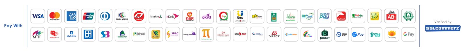 Payment methods accepted: cards, mobile banking and internet banking via SSLCommerz