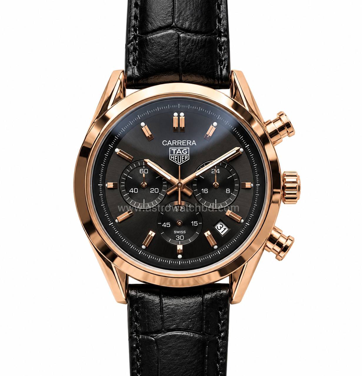 CARRERA HEUER CHRONO ROSE GOLD BLACK DIAL — photograph 1